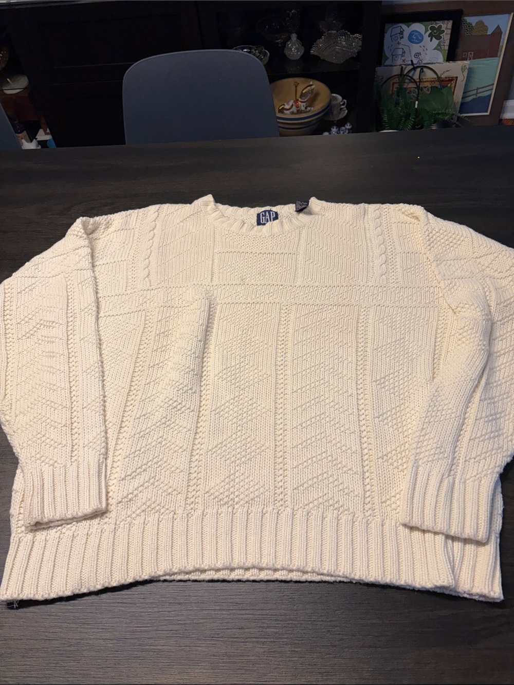 Vintage 90s GAP Cream Ramie Cotton Cable Knit Sweater Crewneck - Size L